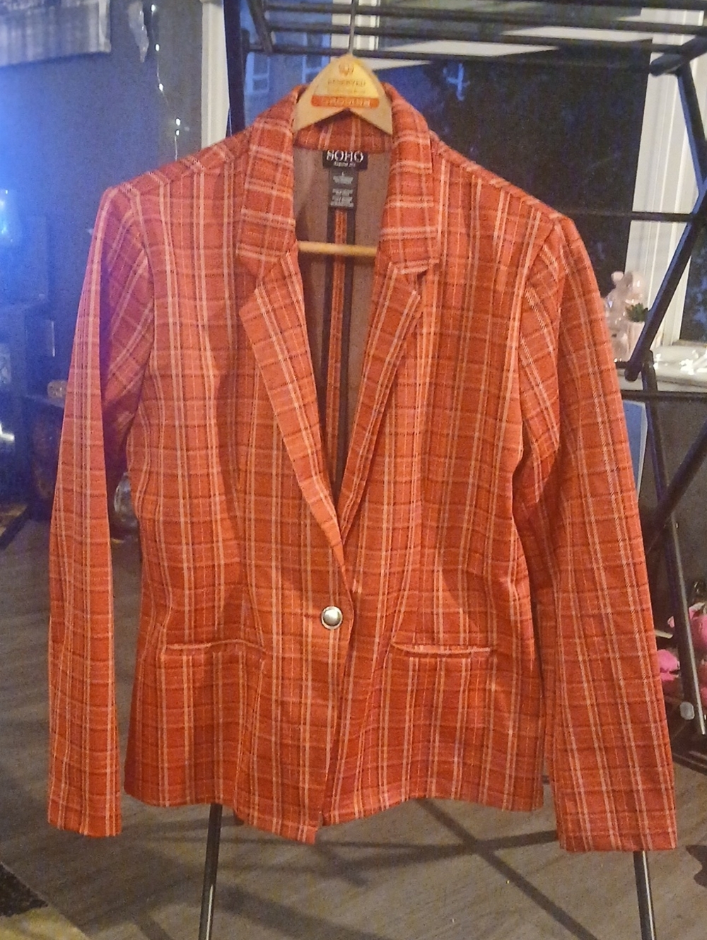 SOHO Red Plaid Single-Button Blazer - Women's